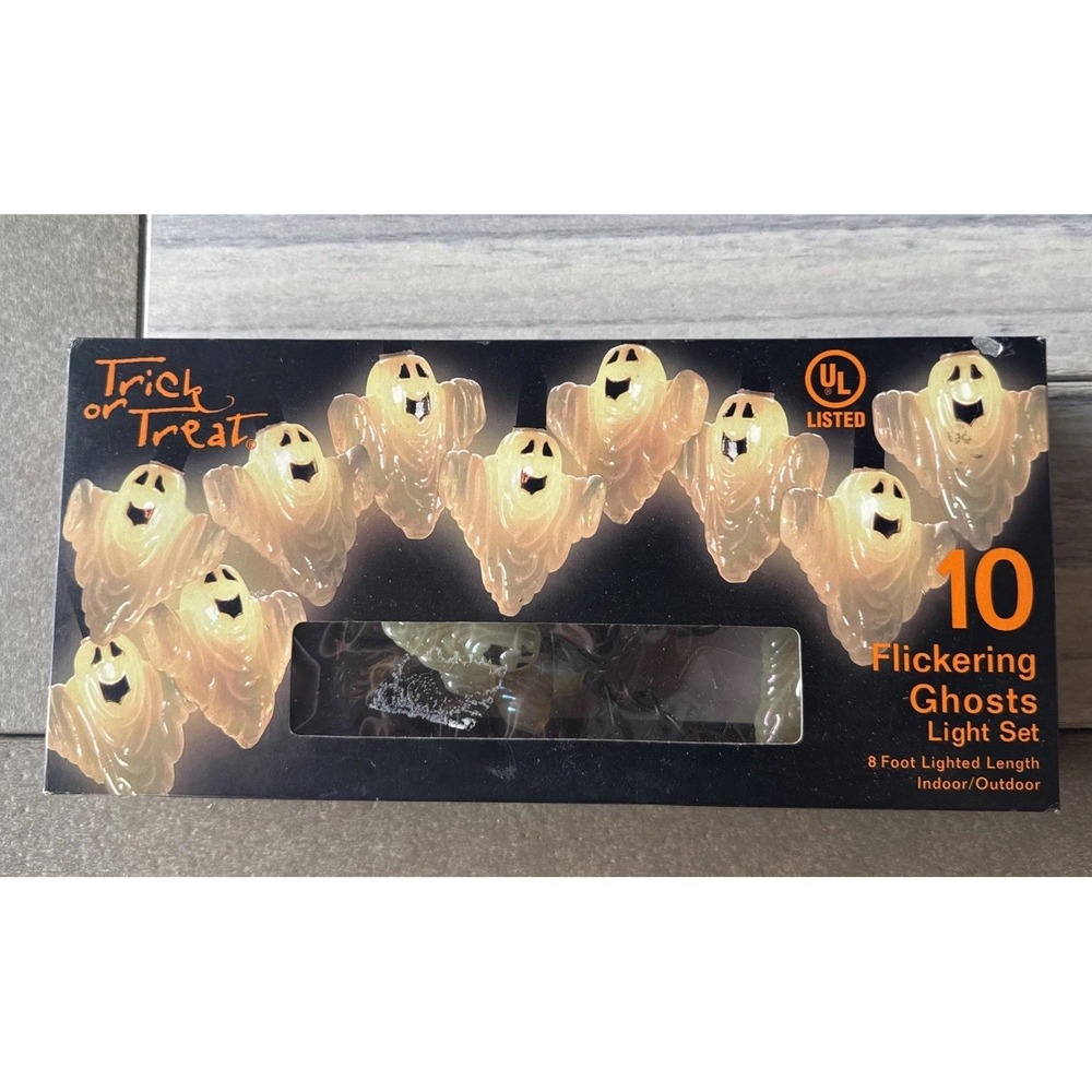 Vintage 10 Flickering Ghost Light Set 8' Indoor/Outdoor Replacement Skull & Bulb